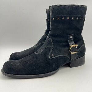 Gordon Rush Black Suede Leather Ankle Boots Mens Size 10 Motorcycle Biker VTG